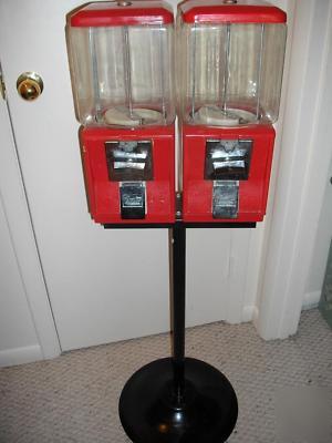 Double dual head gumball candy quarter vending machine