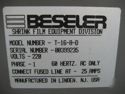 Beseler,shrink wrapper,wrap,l-sealer,cutter,heat tunnel