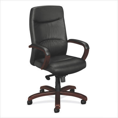 Basyx black leather office chair with wood accents 