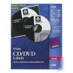 New in box 100 avery white 5698 cd/dvd labels
