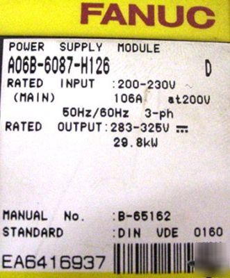 Ge fanuc power supply A06B 6087 H126 d A06B6087H126 