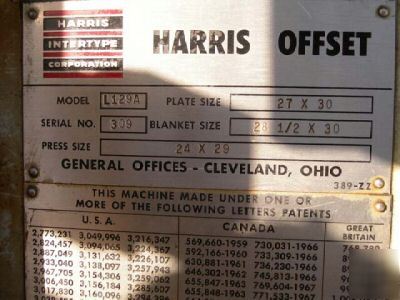 Harris 24X29 offset press