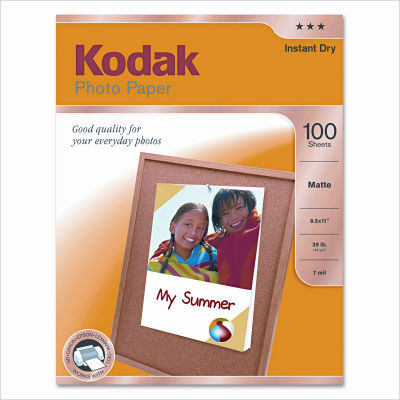 Kodak matte photo paper, 8-1/2 x 11, 100 sheets/pack