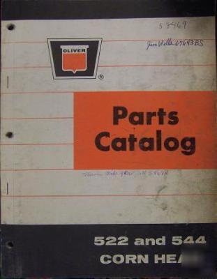 Oliver 522, 544 combine corn heads parts manual