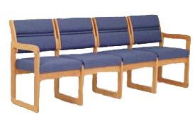 Chair/4 seat without center arms medium oak blue fabric