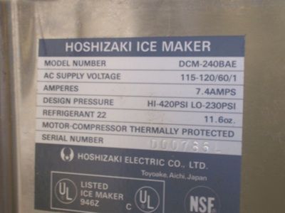 Hoshizaki ice dispenser dcm-240BAE