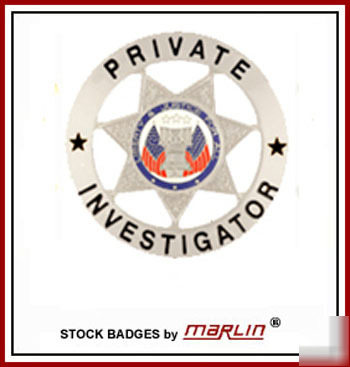 Private investigator badge 7 pt star silver bell 2-3/8