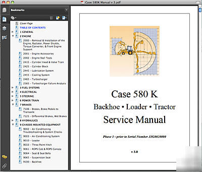 Case 580K phase 1 loader backhoe tractor service manual