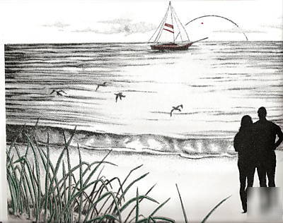  10- lovers on beach- sailboat transfers 14.25 x 11.5