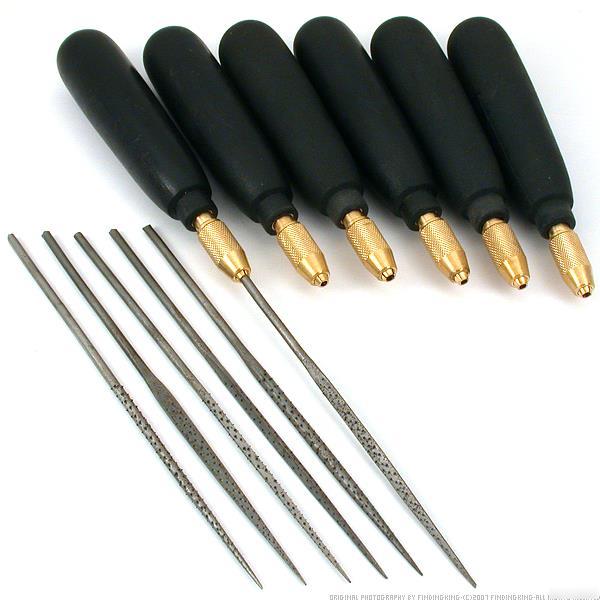 12 professional needle files & handles jewelers 5.5