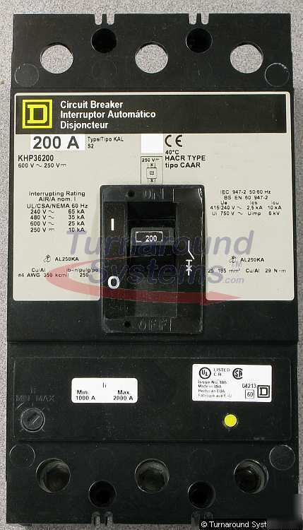 New square d KHP3620 circuit breaker, 200 amp, 600 v, 