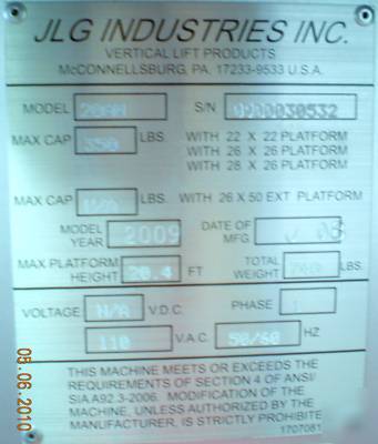 Jlg 20AM 2009 electric telescopic lift work platform