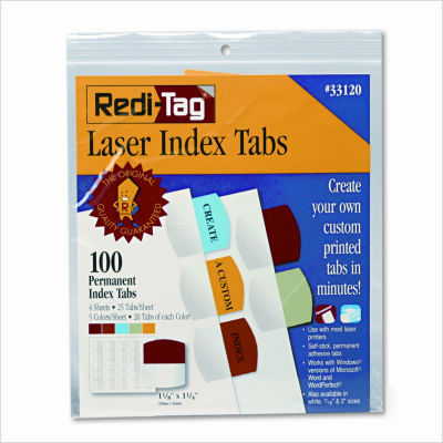 Printable laser index tabs, 1-1/8IN, 5 colors, 100/pack