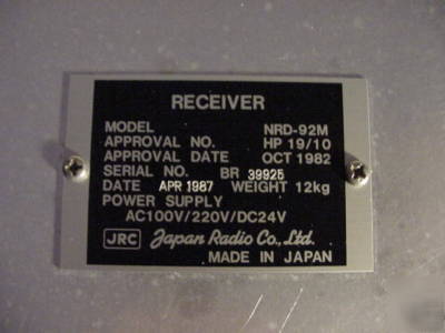 Jrc nrd-92M general coverage shortwave receiver lf/hf