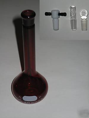 New volumetric flask, low-actinic red, 50 ml 'a' pyrex 