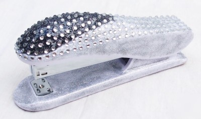 Rhinestone stapler - silver & white bling 
