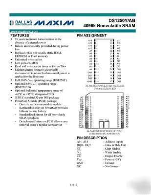 Dallas/maxim DS1250Y-100+ nv-sram -- 2009 date code 