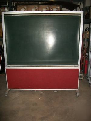 Room divider/easel fabricork board mobile w/pull screen