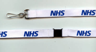 10 white 'nhs' printed neck strap lanyards: free uk p&p