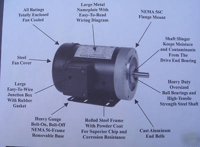 New electric motor 56C frame 3 phase 3/4 hp 3600 rpm 