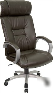 Espresso brown leather high back executive office chair