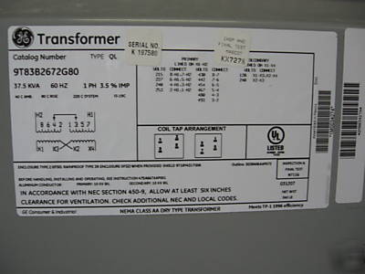 Ge 37.5 kva pri 240X480V sec 120/240 1 ph transformer