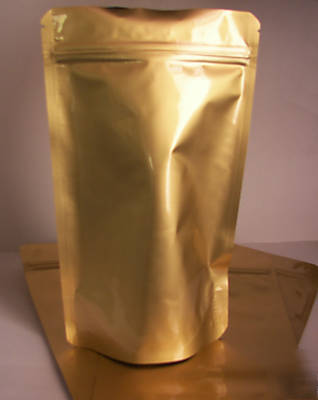 50 gold stand up zipper pouches bags 7 x 11 coffee