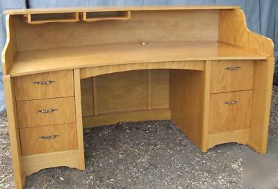 Unique custom built curved large oak desk and bar