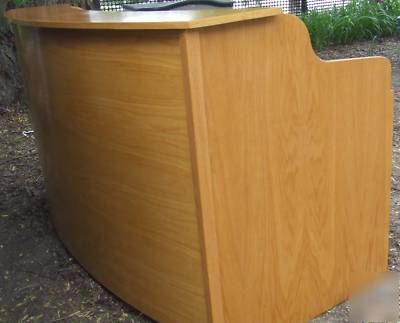 Unique custom built curved large oak desk and bar