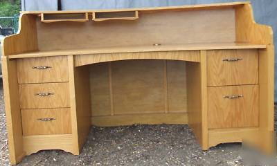 Unique custom built curved large oak desk and bar