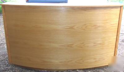 Unique custom built curved large oak desk and bar