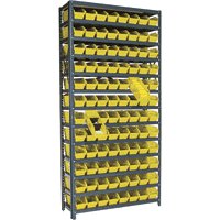 New single sided storage rack w/ 96 yellow bins