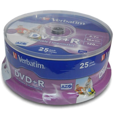25 verbatim 43539 wide printable 16X dvd+r