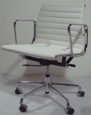 New white leather low-back office chair eames inspired 