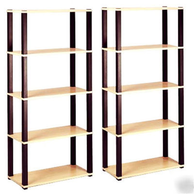 2 bookcase storage collectable 5 shelf set beech 