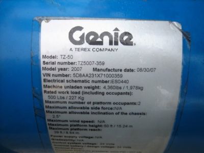New 2007 genie tz-50/30 towable boom lift man , warranty