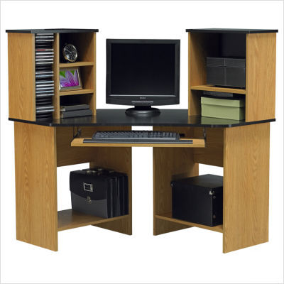 Ameriwood corner computer desk in native oak black trim