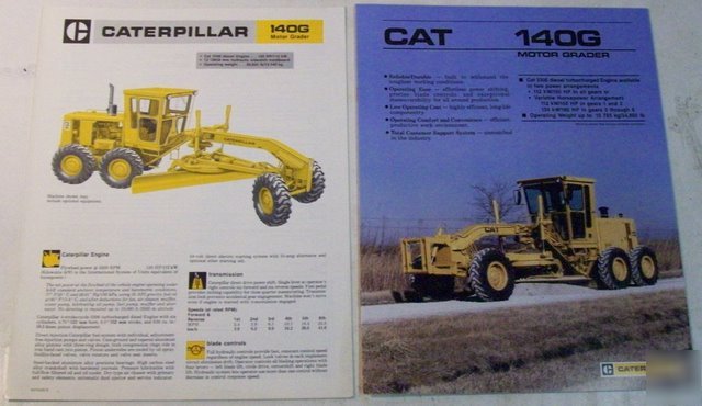 Caterpillar 1983, 1987 140G motor grader brochure lot