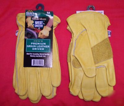 West chester top grain work glove, 2 pr, palm patch, m