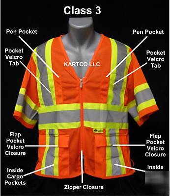 2W hi-viz #M7138 all mesh class 3 org safety vest-2XL