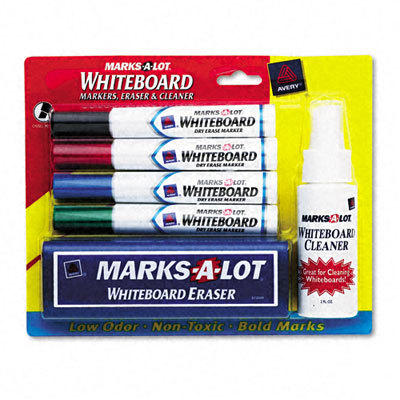 Dry erase marker kit chisel tip blk/bl/green/red 4/set
