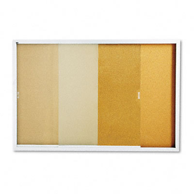 Enclosed bulletin board, cork over fiberboard aluframe