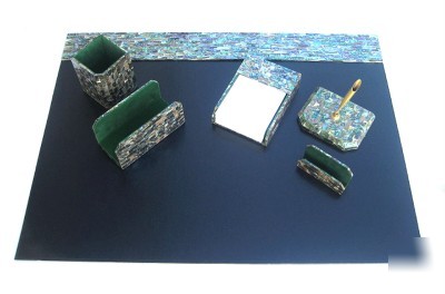 New genuine abalone paua shell 6-pc desk set, 