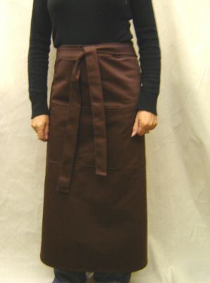 12 bistro / bar style aprons in brown cotton drill