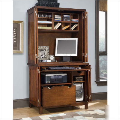 Hanover compact office cabinet and hutch cherry