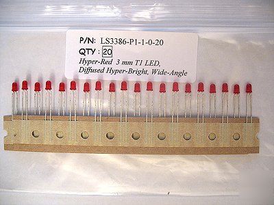 20 pcs hyper-red 3MM led (T1) 30MA