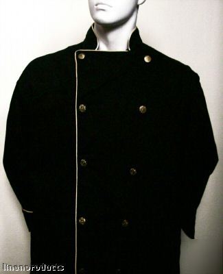 Coat chef jacket ml reg jet black red trim button gift