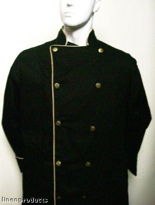 Coat chef jacket ml reg jet black red trim button gift