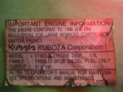 Kubota V1903-e 4 cylinder 42 hp diesel engine 1.9 l