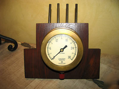 Vintage crosby boston aa brass pressure gauge mounted